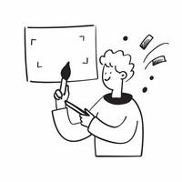 Person with Brush and Canvas for Art Service concept as A person holding a brush and canvas set against a clean background offering ample space for text or graphics symbolizing eff pure vector