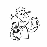 Person with Cleaning Supplies and Smiling Service concept as A person holding cleaning supplies with a bright smile set against a clean background offering space for text or graphi pure vector
