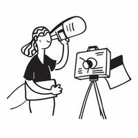 Person with Camera and Tripod for Photography Service concept as A person holding a camera and tripod set against a clean background offering space for text or graphics symbolizing pure Set 2 vector