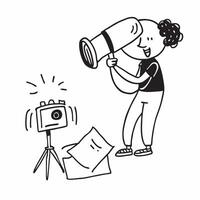 Person with Camera and Tripod for Photography Service concept as A person holding a camera and tripod set against a clean background offering space for text or graphics symbolizing pure Set 6 vector