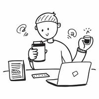 Person with Coffee Cup and Laptop for Office Service concept as A person holding a coffee cup and using a laptop set against a blank background providing space for text or graphics pure vector