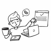 Person with Coffee Cup and Laptop for Office Service concept as A person holding a coffee cup and using a laptop set against a blank background providing space for text or graphics pure Set 6 vector
