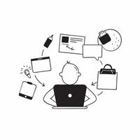 Person with Computer and Office Supplies for IT Service concept as A person using a computer with office supplies around set against a blank background providing space for text or pure Set 3 vector
