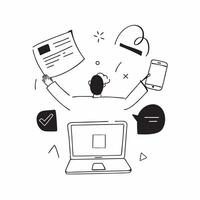 Person with Computer and Office Supplies for IT Service concept as A person using a computer with office supplies around set against a blank background providing space for text or pure Set 5 vector
