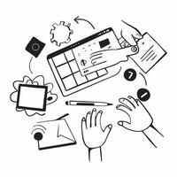 Person with Computer and Office Supplies for IT Service concept as A person using a computer with office supplies around set against a blank background providing space for text or pure Set 6 vector