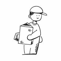 Person with Delivery Bag and Dedicated Service concept as A person holding a delivery bag symbolizing dedicated service set against a clean background offering space for text or gr pure Set 4 vector