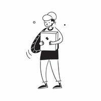 Person with Delivery Bag and Timely Courier Service concept as A person holding a delivery bag symbolizing timely courier service set against a clean background offering space for pure Set 3 vector