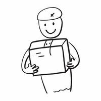 Person with Delivery Box and Customer Service Smile concept as A person holding a delivery box with a bright smile set against a clean background offering space for text or graphic pure Set 2 vector