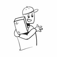 Person with Delivery Box and Smiling Customer Service concept as A person holding a delivery box with a bright smile set against a clean background offering space for text or graph pure Set 4 vector