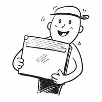Person with Delivery Box and Smiling Customer Service concept as A person holding a delivery box with a bright smile set against a clean background offering space for text or graph pure vector