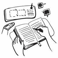 Person with Glossy Notebook Planning Tasks concept as A person planning tasks in a glossy notebook emphasizing organization and productivity in remote work Camera angle captures a pure Set 4 vector
