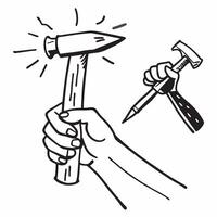 Person with Hammer and Nails for Construction Service concept as A person holding a hammer and nails set against a clean background offering space for text or graphics symbolizing pure Set 3 vector