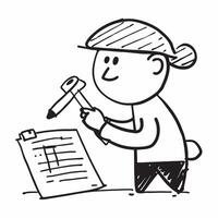 Person with Hammer and Blueprint for Building Service concept as A person holding a hammer and blueprint set against a blank background providing space for text or graphics symboli pure Set 6 vector