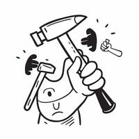 Person with Hammer and Nails for Construction Service concept as A person holding a hammer and nails set against a clean background offering space for text or graphics symbolizing pure Set 4 vector