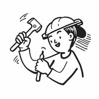 Person with Hammer and Nails for Construction Service concept as A person holding a hammer and nails set against a clean background offering space for text or graphics symbolizing pure Set 6 vector