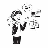 Person with Headset and Responsive Customer Service concept as A person wearing a headset providing responsive customer service set against a blank background with ample space for pure vector