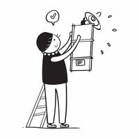 Person with Ladder and Paint Can for Home Painting Service concept as A person holding a ladder and paint can set against a clean background offering space for text or graphics sym pure Set 2 vector