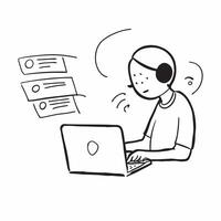 Person with Laptop and Headset for Tech Support concept as A person using a laptop and wearing a headset set against a blank background providing space for text or graphics symboli pure Set 3 vector