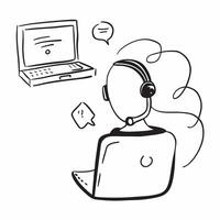 Person with Laptop and Headset for Tech Support concept as A person using a laptop and wearing a headset set against a blank background providing space for text or graphics symboli pure Set 2 vector