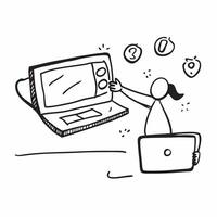 Person with Laptops and Dedicated Tech Support concept as A person providing tech support with a laptop set against a blank background offering space for text or graphics symbolizi pure Set 2 vector