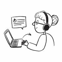 Person with Laptop and Headset for Tech Support concept as A person using a laptop and wearing a headset set against a blank background providing space for text or graphics symboli pure Set 6 vector