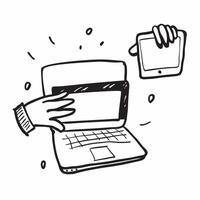 Person with Laptops and Efficient Tech Assistance concept as A person providing tech assistance with a laptop set against a blank background offering space for text or graphics sym pure Set 2 vector
