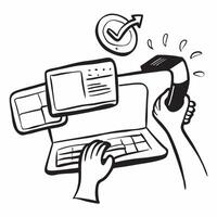 Person with Laptops and Efficient Tech Assistance concept as A person providing tech assistance with a laptop set against a blank background offering space for text or graphics sym pure Set 4 vector