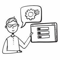 Person with Laptops and Friendly Tech Support concept as A person providing tech support with a friendly attitude holding a laptop set against a blank background offering space for pure Set 4 vector