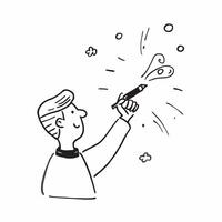 Person with Magic Brush and Floating Paints concept as A person holding a magic brush with floating paints set against a blank background offering space for text or graphics symbol pure vector