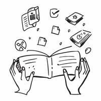 Person with Magic Book and Floating Learning Icons concept as A person holding a magic book with floating learning icons set against a blank background offering space for text or g pure Set 2 vector