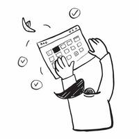Person with Magic Calendar and Floating Dates concept as A person holding a magic calendar with floating dates set against a blank background offering space for text or graphics sy pure Set 2 vector