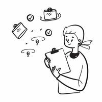 Person with Magic Clipboard and Floating Checklists concept as A person holding a magic clipboard with floating checklists set against a blank background offering space for text or pure Set 3 vector