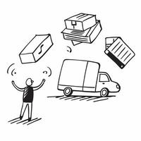 Person with Magic Delivery Van and Packages concept as A person standing next to a magic delivery van with floating packages set against a clean background offering space for text pure Set 2 vector