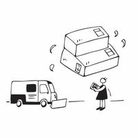 Person with Magic Delivery Van and Packages concept as A person standing next to a magic delivery van with floating packages set against a clean background offering space for text pure vector