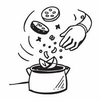 Person with Magic Cooking Pot and Floating Ingredients concept as A person holding a magic cooking pot with floating ingredients set against a clean background providing space for pure Set 2 vector