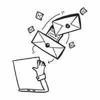 Person with Magic Laptop and Floating Emails concept as A person holding a magic laptop with floating emails set against a blank background offering space for text or graphics symb pure vector
