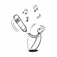 Person with Magic Microphone and Floating Music Notes concept as A person holding a magic microphone with floating music notes set against a blank background offering space for tex pure vector