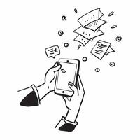 Person with Magic Phone and Floating Messages concept as A person holding a magic phone with floating messages set against a clean background providing space for text or graphics s pure Set 2 vector