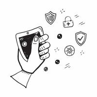 Person with Magic Shield and Floating Security Icons concept as A person holding a magic shield with floating security icons set against a clean background providing space for text pure Set 2 vector