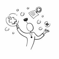 Person with Magic Stethoscope and Floating Medical Symbols concept as A person holding a magic stethoscope with floating medical symbols set against a clean background providing sp pure vector