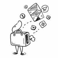 Person with Magic Suitcase and Floating Travel Icons concept as A person holding a magic suitcase with floating travel icons set against a clean background providing space for text pure Set 2 vector