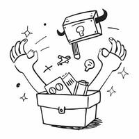 Person with Magic Toolbox and Floating Wrenches concept as A person holding a magic toolbox with floating wrenches set against a blank background providing space for text or graphi pure vector