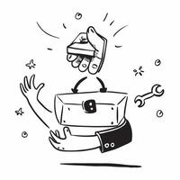 Person with Magic Toolbox and Floating Wrenches concept as A person holding a magic toolbox with floating wrenches set against a blank background providing space for text or graphi pure Set 2 vector