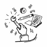 Person with Magic Tools and Floating Wrenches concept as A person holding magic tools with floating wrenches set against a blank background offering space for text or graphics symb pure Set 2 vector