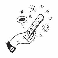 Person with Magic Thermometer and Floating Health Icons concept as A person holding a magic thermometer with floating health icons set against a blank background offering space for pure vector