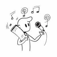 Person with Microphone and Music Sheet for Music Service concept as A person holding a microphone and music sheet set against a clean background offering space for text or graphics pure Set 3 vector