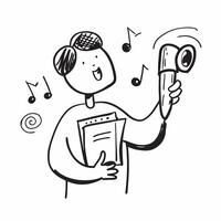 Person with Microphone and Music Sheet for Music Service concept as A person holding a microphone and music sheet set against a clean background offering space for text or graphics pure vector