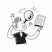 Person with Microphone and Music Sheet for Music Service concept as A person holding a microphone and music sheet set against a clean background offering space for text or graphics pure Set 2 vector