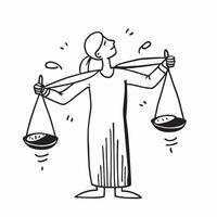 Person with Money Scales concept as A person holding scales balanced with money set against a blank background providing space for text or graphics symbolizing financial balance an pure vector