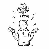 Person with Money Crown concept as A person wearing a crown made of money set against a clean background with ample space for text or design elements symbolizing wealth and authori pure vector